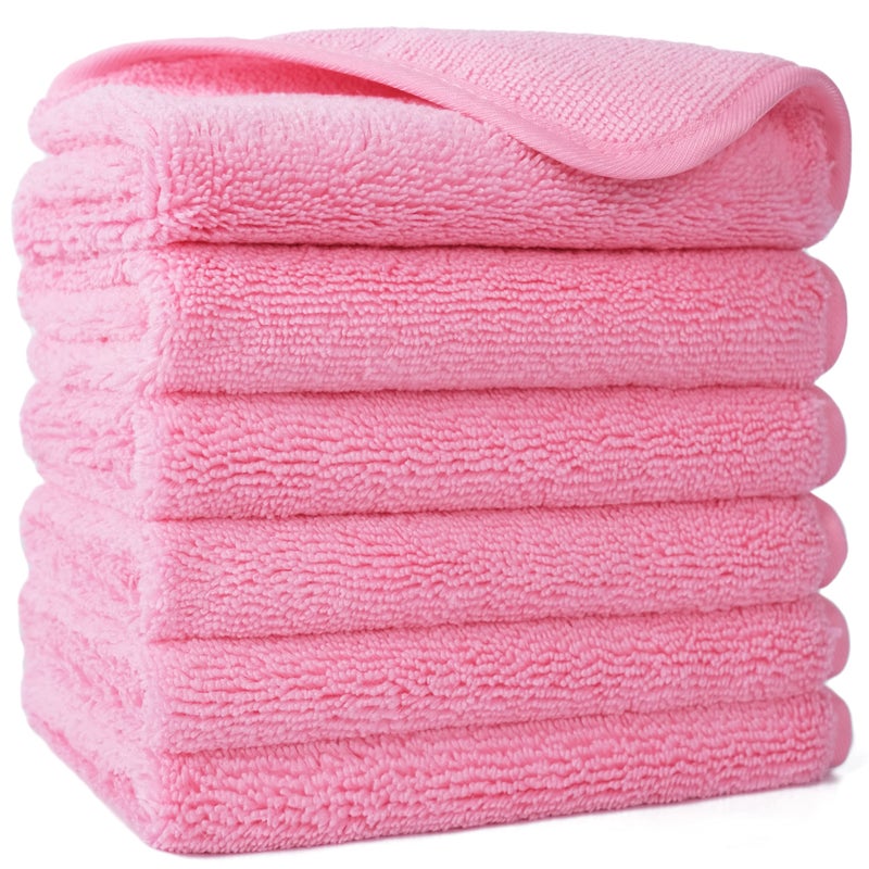 POLYTE Premium Lint Free Microfiber Washcloth Face Towel, 13 x 13 in, Set of 6 (Pink) - Image 1